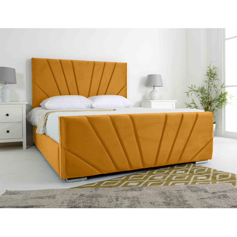 Eleganza Scarlett Super King Size Mustard Plush Velvet Bed Frame with Headboard and Footboard Image 2