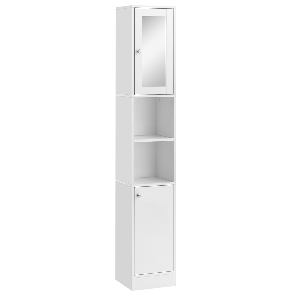 Kleankin White 2 Door 3 Shelf Mirrored Tall Floor Cabinet Image 2