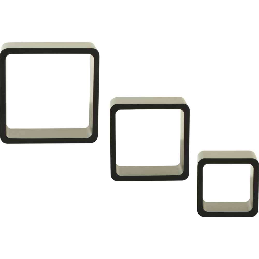 Wilko Set 3 MDF Cube Shelves Black Image 2