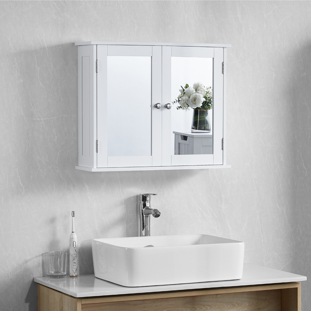 BATH VIDA Priano White Wide 2 Door Mirror Bathroom Cabinet Image 3