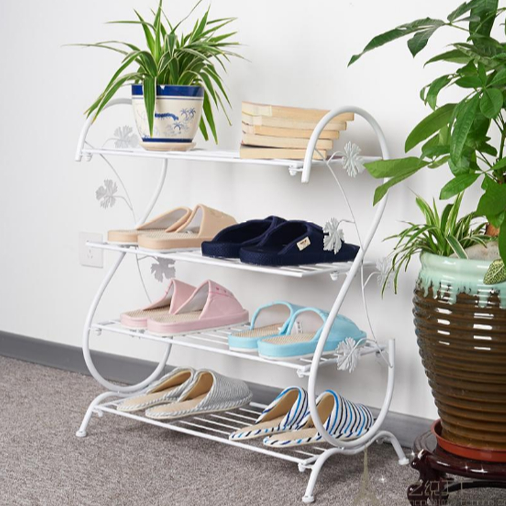 Living and Home Iron S-Shaped White Vintage Shoe Rack Image 6