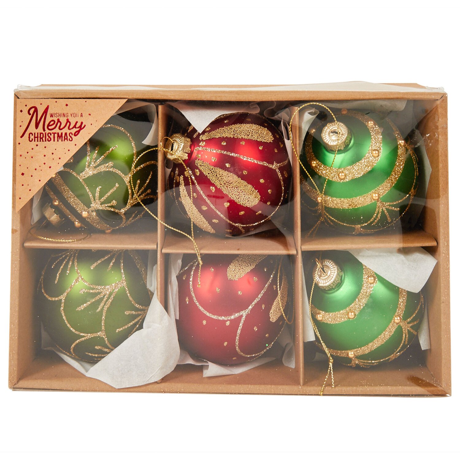 Set of 6 Traditional Embellished Baubles Image 1