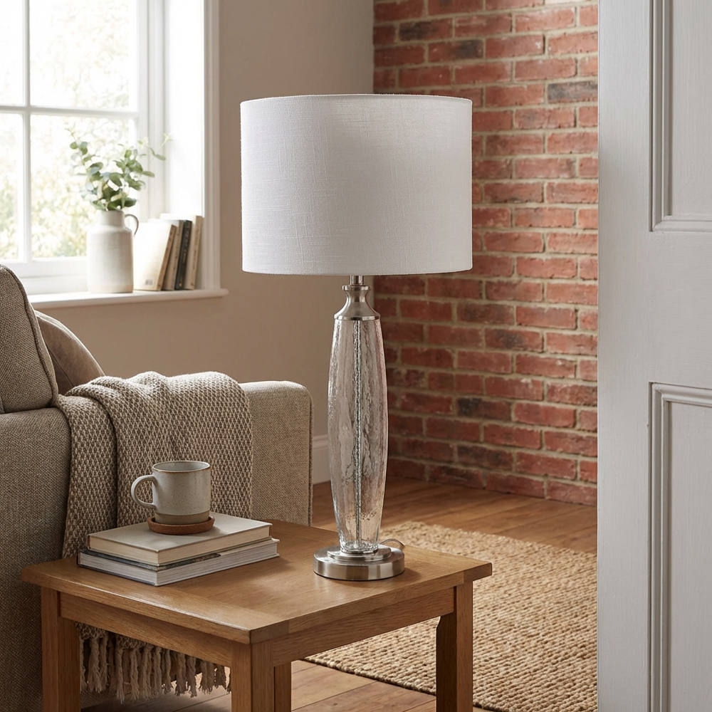 Lavina White and Chrome Glass Table Lamp Image 6
