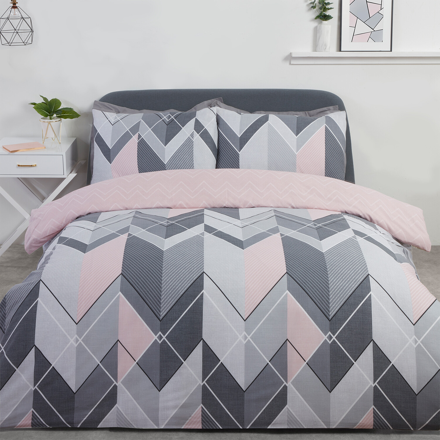 My Home Chevron Double Pink Duvet Set Image 1