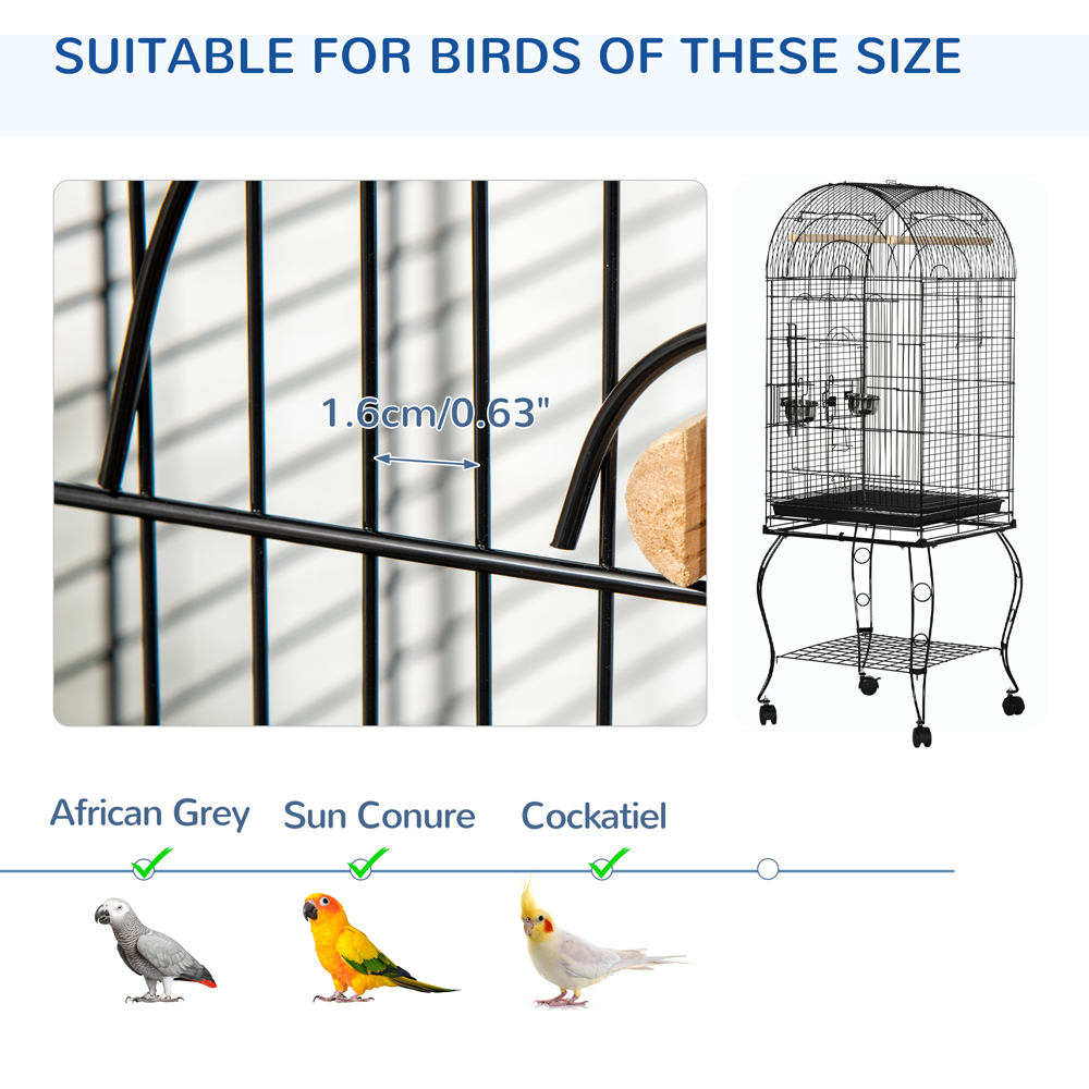 PawHut Black Bird Cage with Stand Image 2
