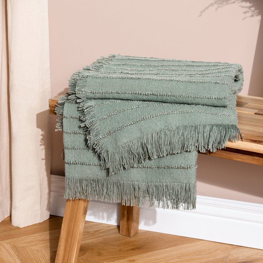 furn. Hazie Eucalyptus Green Woven Fringed Throw 130 x 180cm Image 2