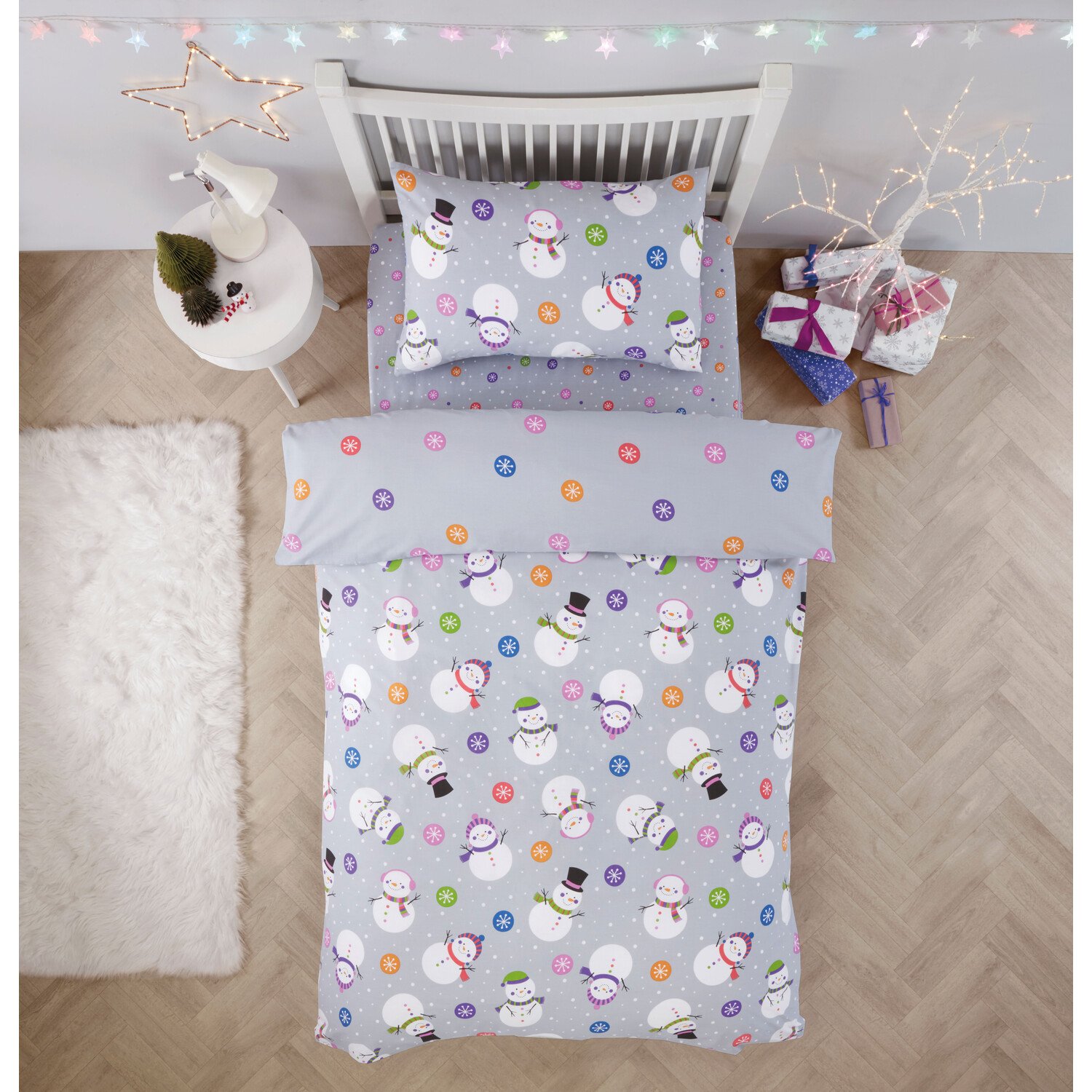 Snowmen Single Grey Duvet Cover Set Image 1
