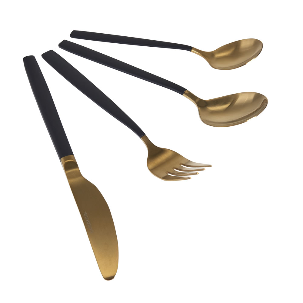 Wilko 16 piece Gold and Black Cutlery Set Image 1