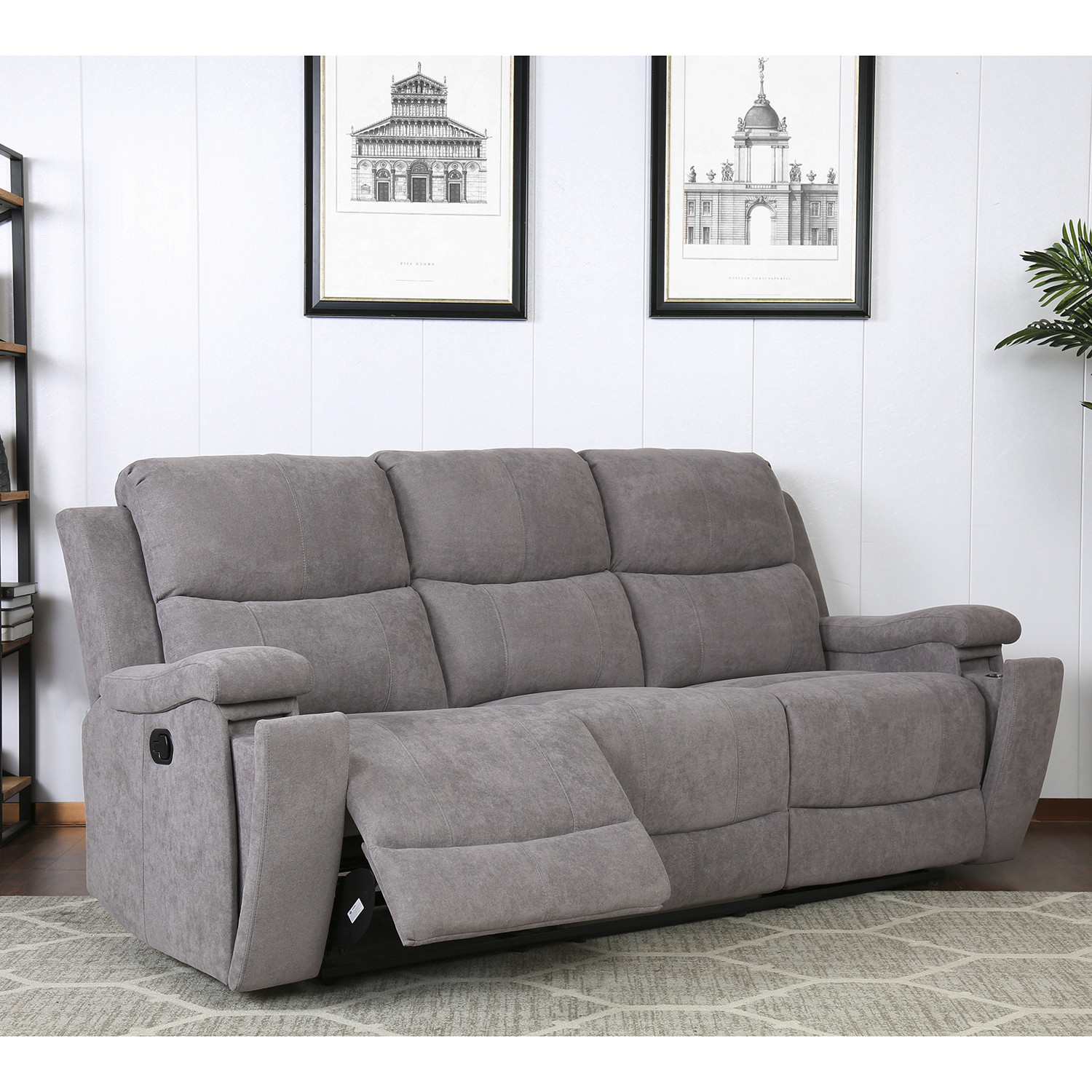 Ledbury 3 Seater Grey Fabric Manual Recliner Sofa Image 4