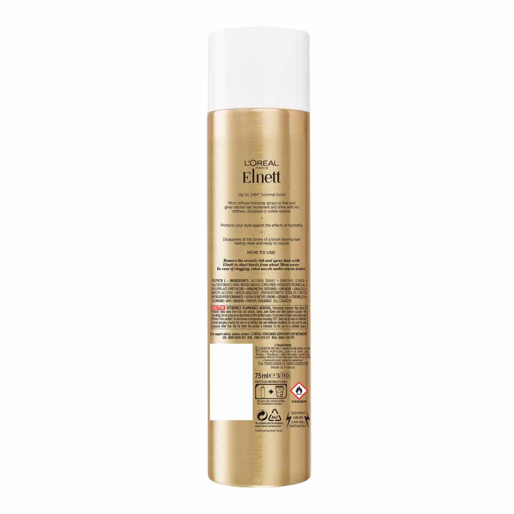 L'Oreal Paris Elnett Normal Hold Shine Hairspray 75ml Image 3