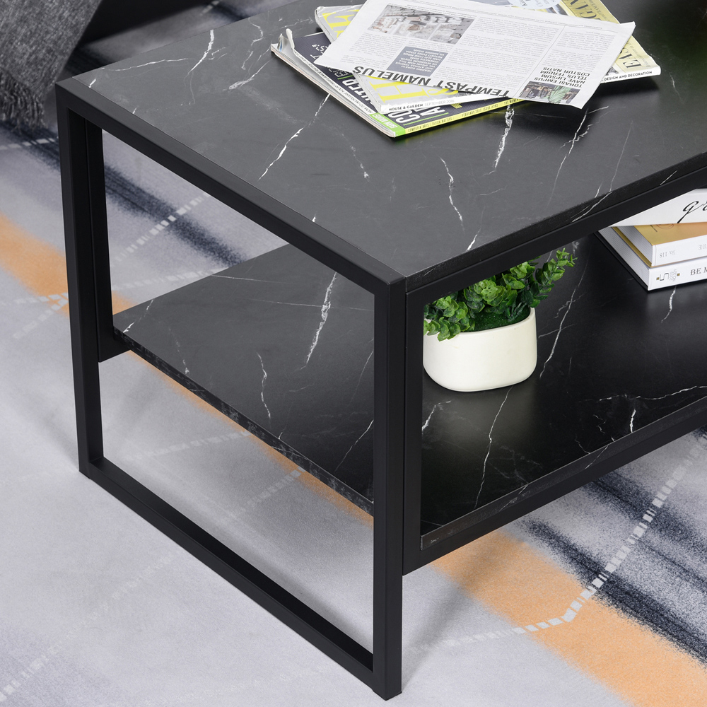 Portland 2 Tier Black Laminated Marble Print Coffee Table Image 7