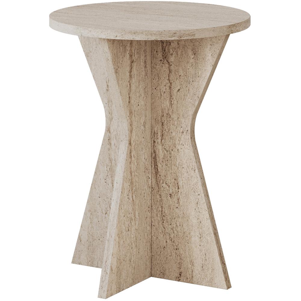 Decortie Lisa Travertine Geometric Pedestal Base Round Side Table Image 2