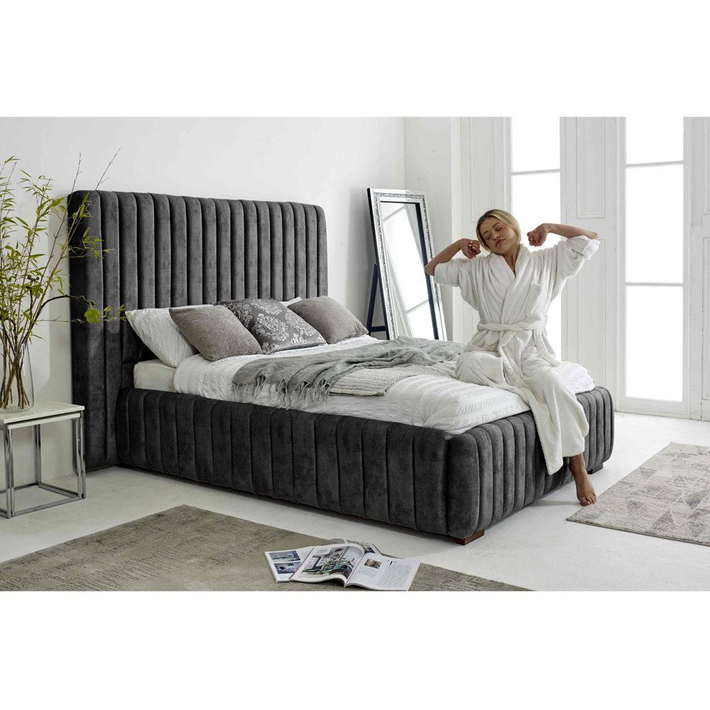 Eleganza The Elite Double Granite Oakland Fabric Bed Frame with Headboard and Footboard Image 5