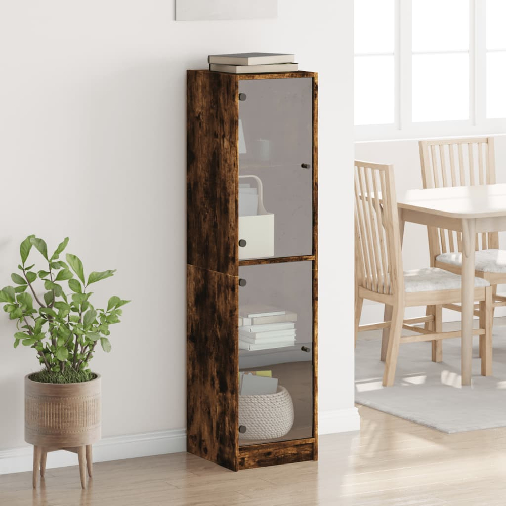 vidaXL 2 Glass Door Smoked Oak Highboard Image 9
