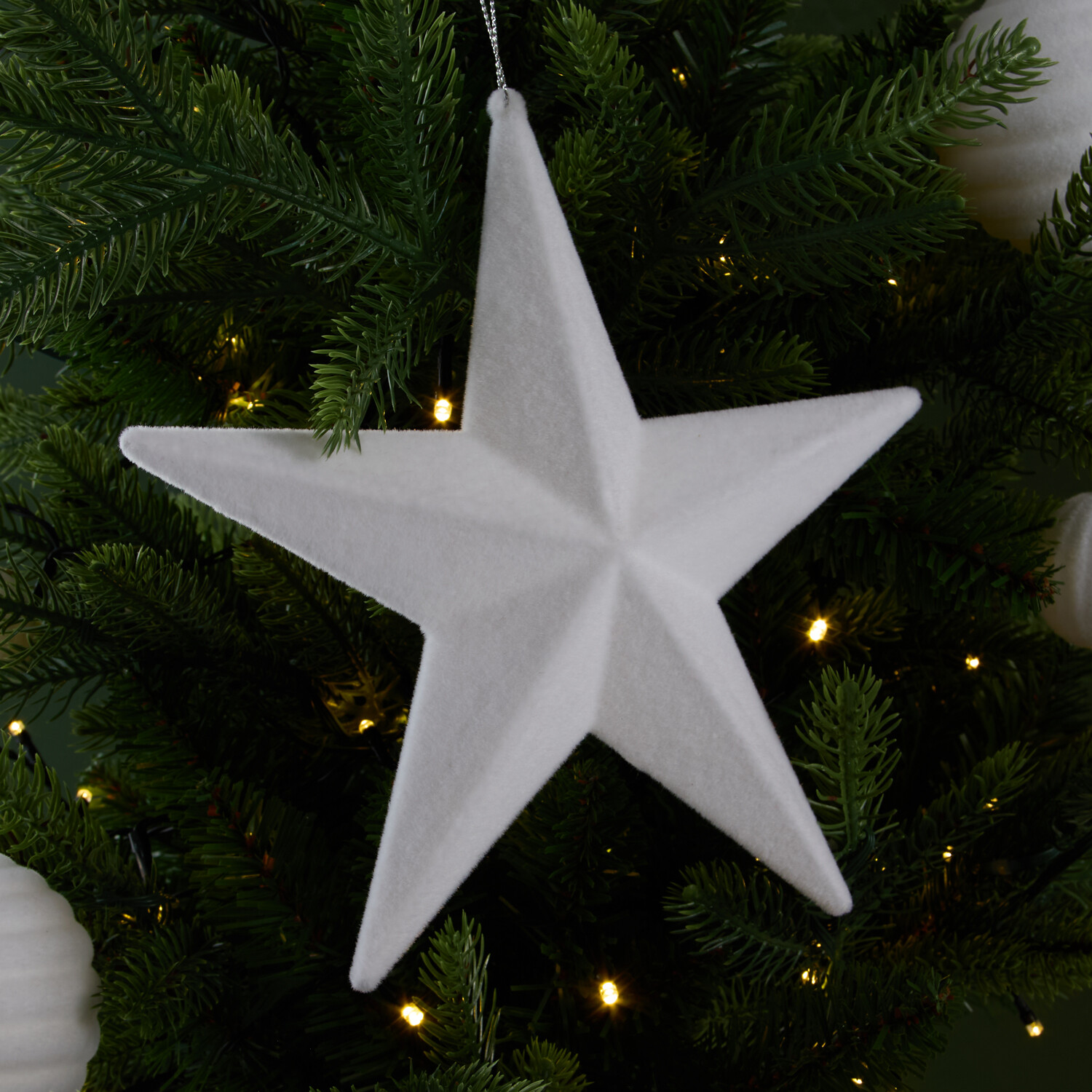 Flocked Star DecorationWhite Image 2