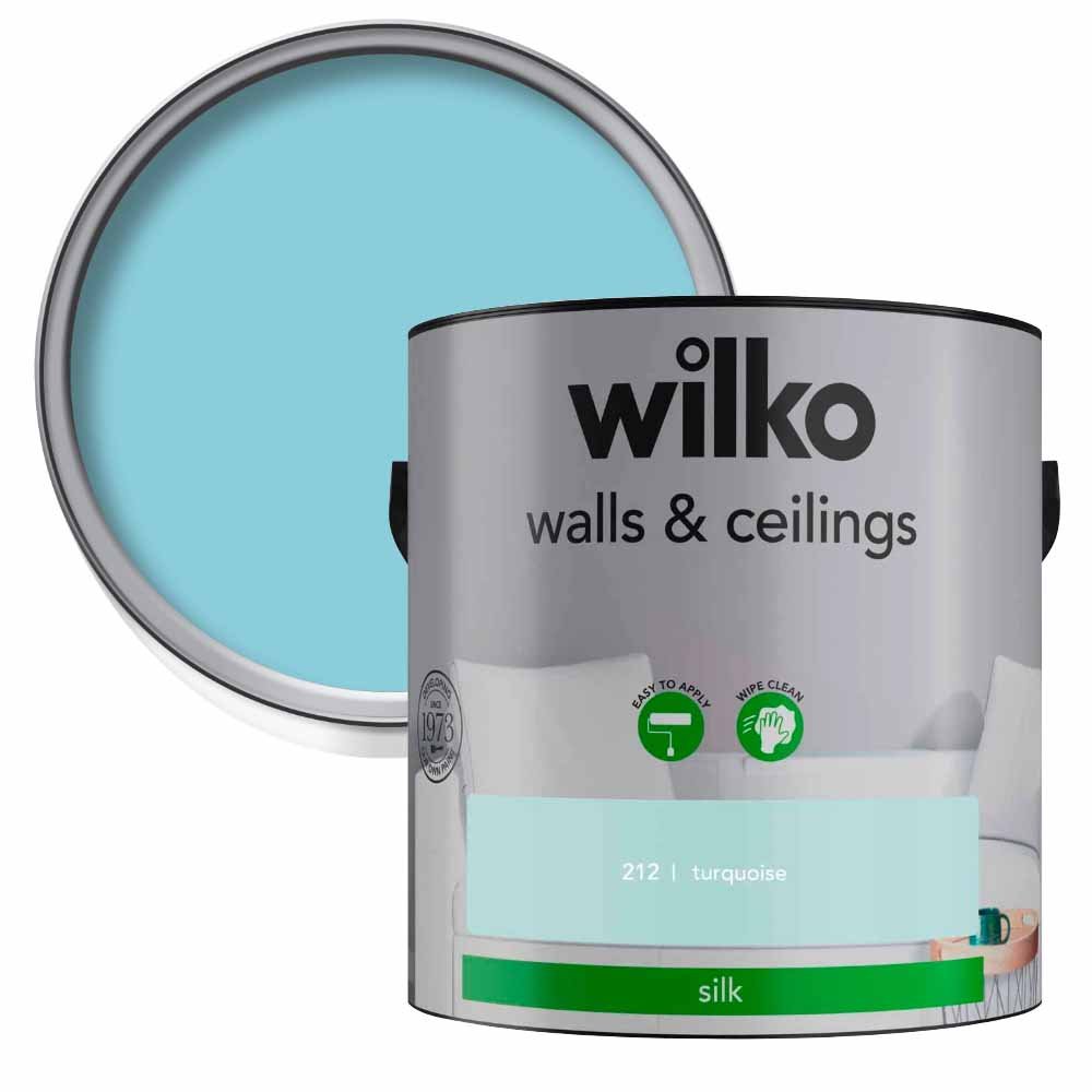 Wilko Walls & Ceilings Turquoise Silk Emulsion Paint 2.5L Image 1