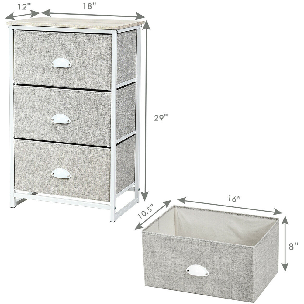 Costway 3 Drawer White Bedside Table Image 8