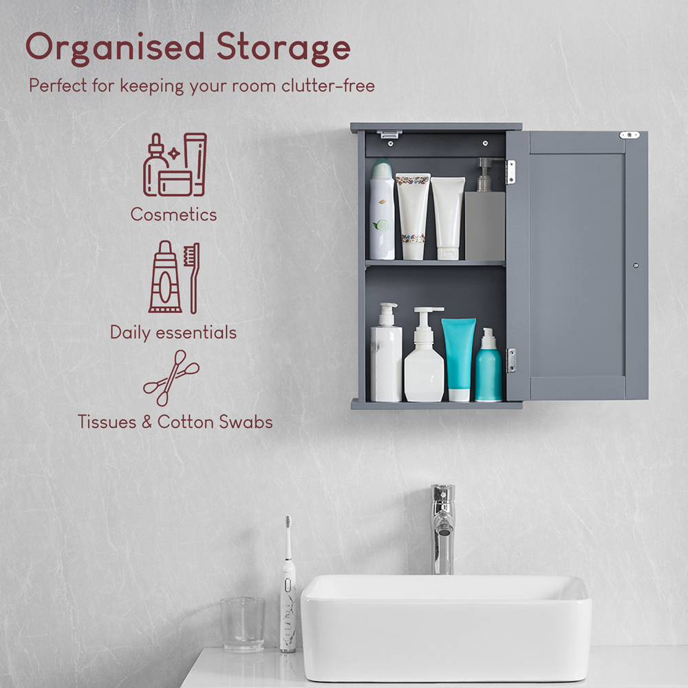 BATH VIDA Priano Single Door Grey Wall Mounted Bathroom Cabinet Image 6