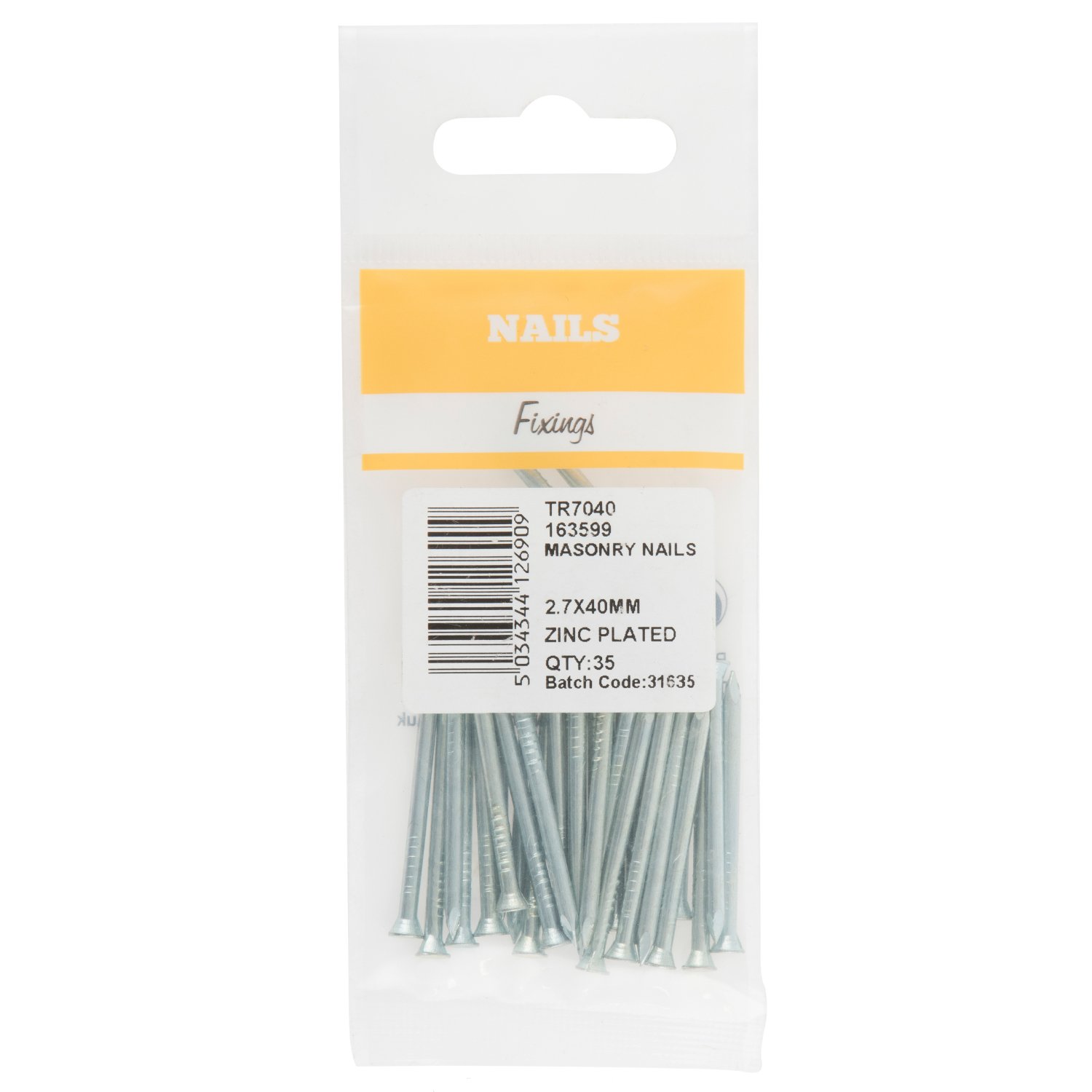 Hiatt 2.7 x 40mm Zinc Plated Masonry Nails 35 Pack Image 1