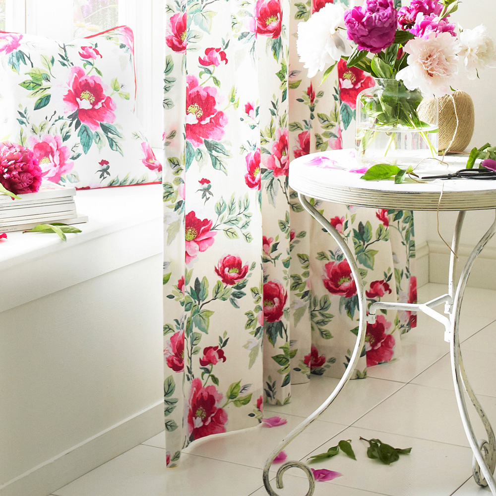 furn. Peony Fuchsia Floral Pencil Pleat Curtain 183 x 168cm Image 3