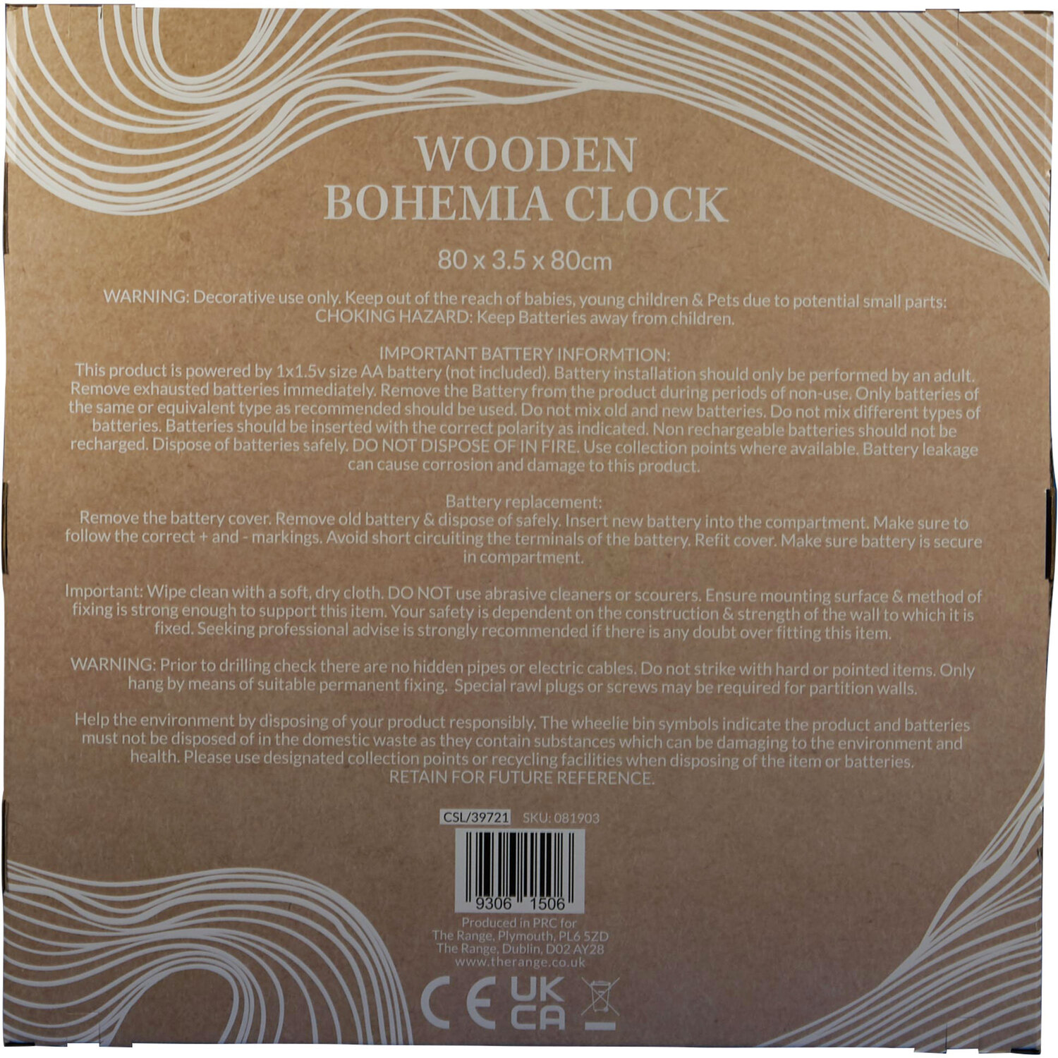 Natural Wooden Bohemia Wall Clock 80cm Image 2