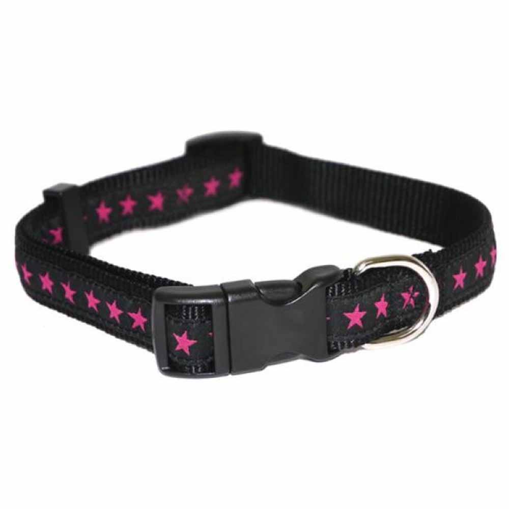 Rosewood Dog Collar Black and Pink Star 14-20in Image