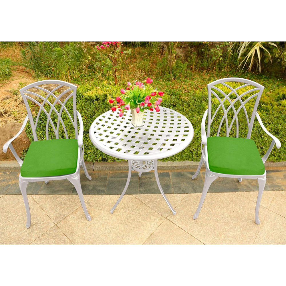 Centurion Oshowa 2 Seater White and Green Cast Aluminium Garden Bistro Set with Cushions Image 6