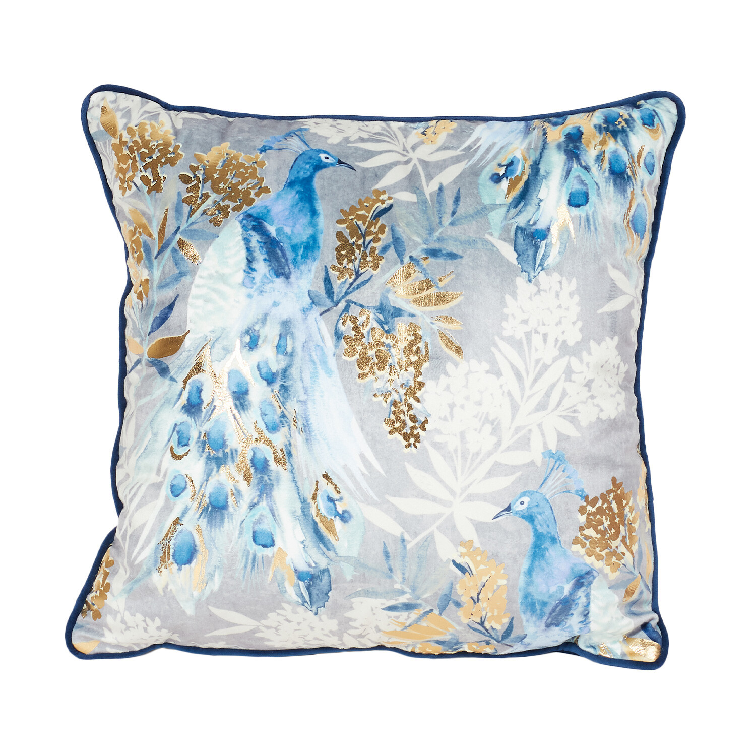 Peacock Metallic Cushion - Blue Image 1