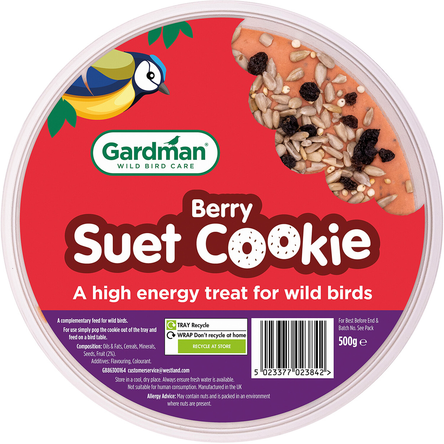 Gardman Wild Bird Seed and Mealworm Suet Cookie 500g Image