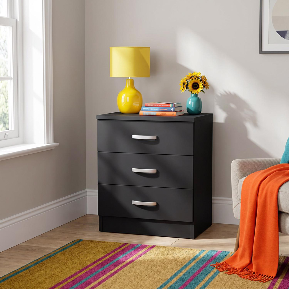 FWStyle Tunis 3 Drawer Matt Black Chest of Drawer Image 2