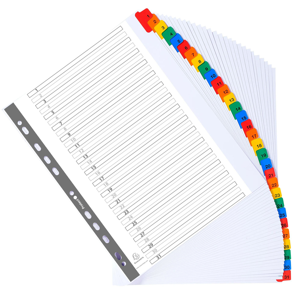 Exacompta A4 Maxi White Polypropylene 1-31 Divider with Multicolour Tabs 10 Pack Image 4