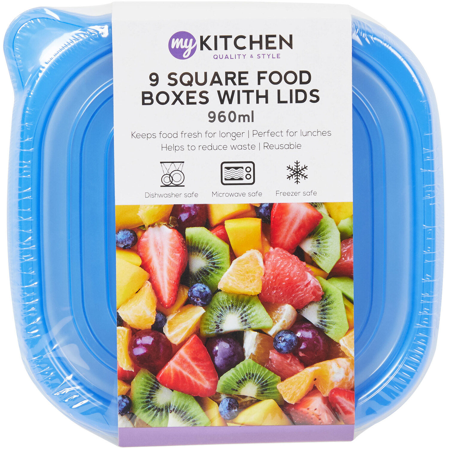 Pack of 3 Square Food Boxes with Lids - Blue Image 1