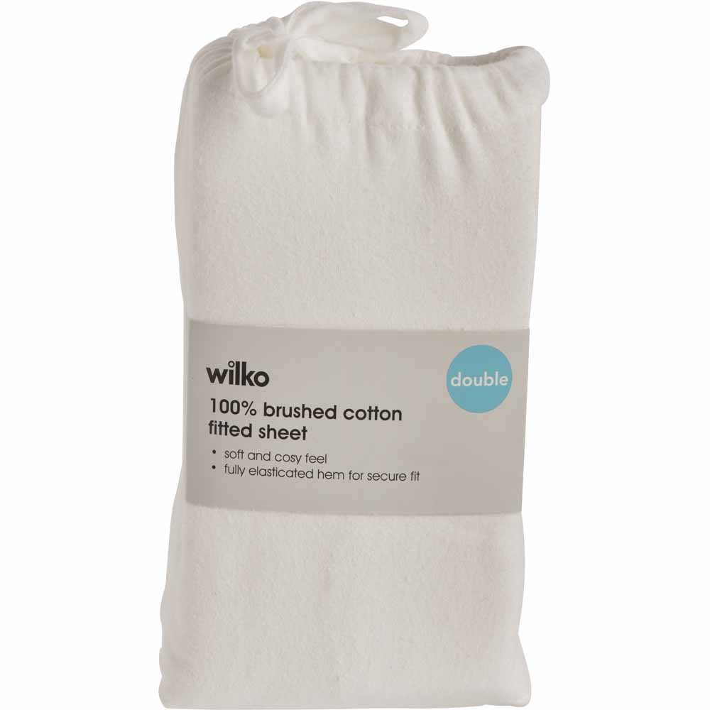 Wilko Double White Brushed Cotton Fitted Bed Sheet Image 2