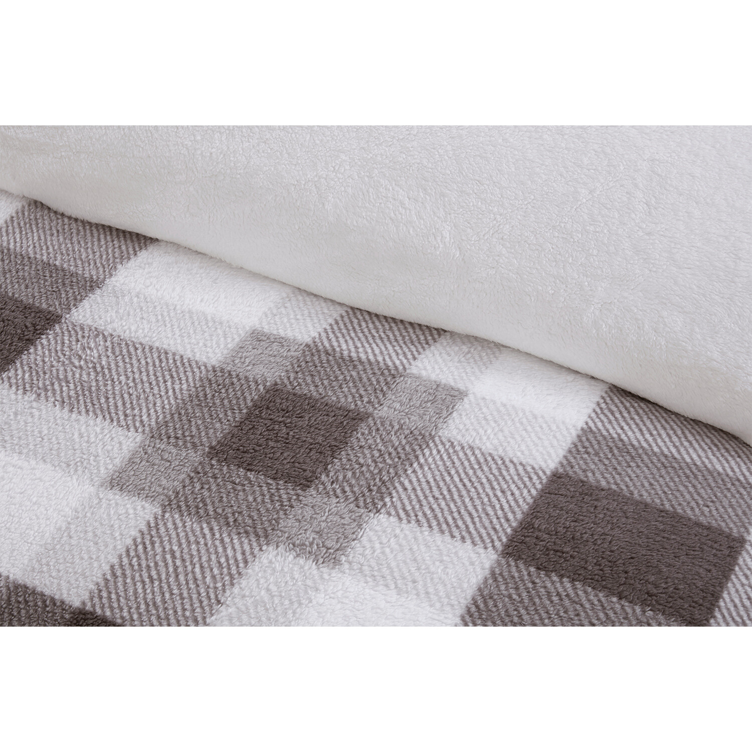 Teddy Fleece Printed Check Duvet Set - Grey / Double Image 3