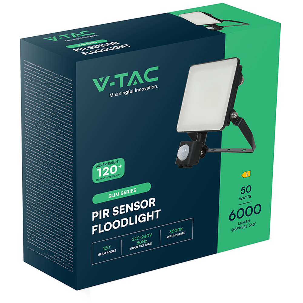 V-TAC 50W 6000 Lumens Cool White LED Floodlight with PIR Sensor Image 4