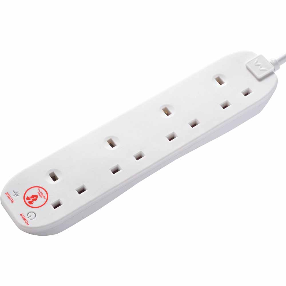 Masterplug 13amp 4m 4 Gang White Surge Protected Extension Lead Image 1