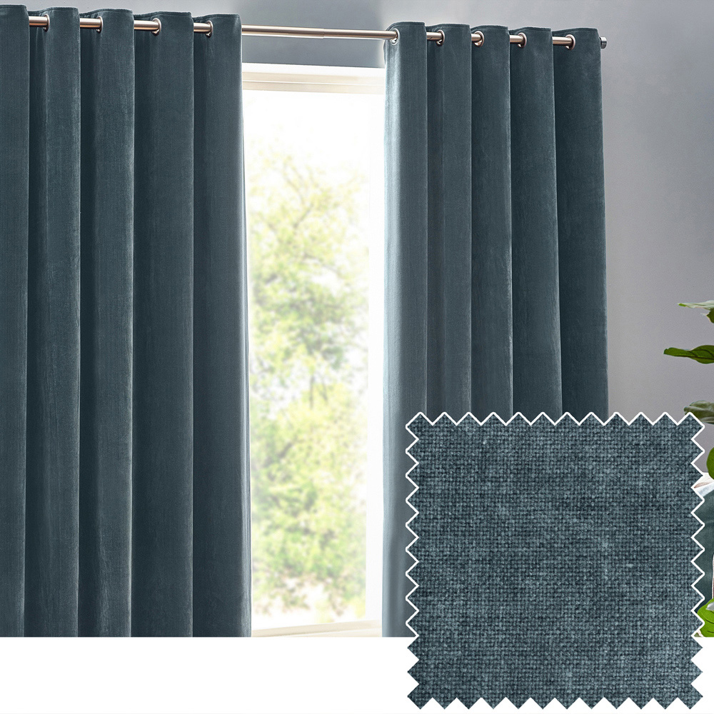 Yard Marine Heavy Chenille Velvet Eyelet Curtain 183 x 168cm Image 2