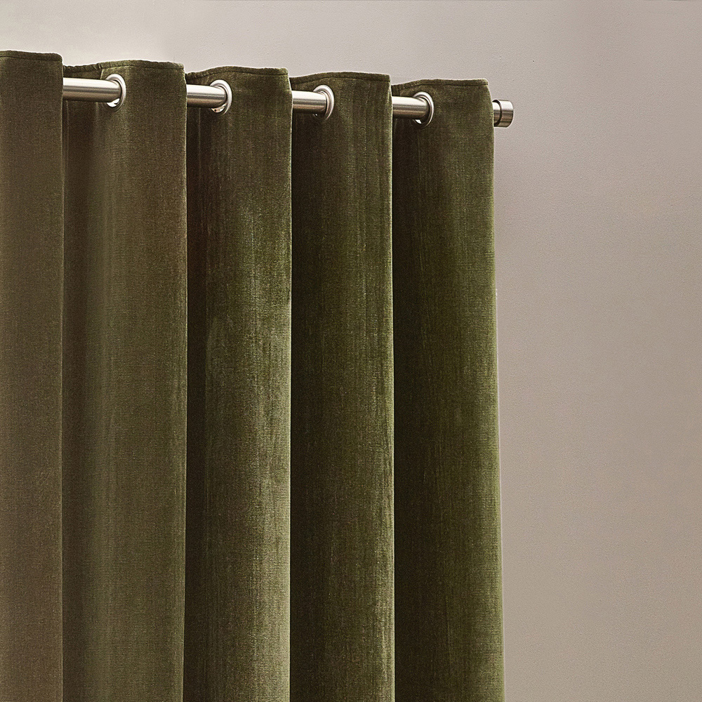 Yard Olive Heavy Chenille Velvet Eyelet Curtain 168 x 183cm Image 3