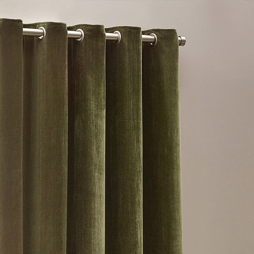 Yard Olive Heavy Chenille Velvet Eyelet Curtain 229 x 137cm Image 3