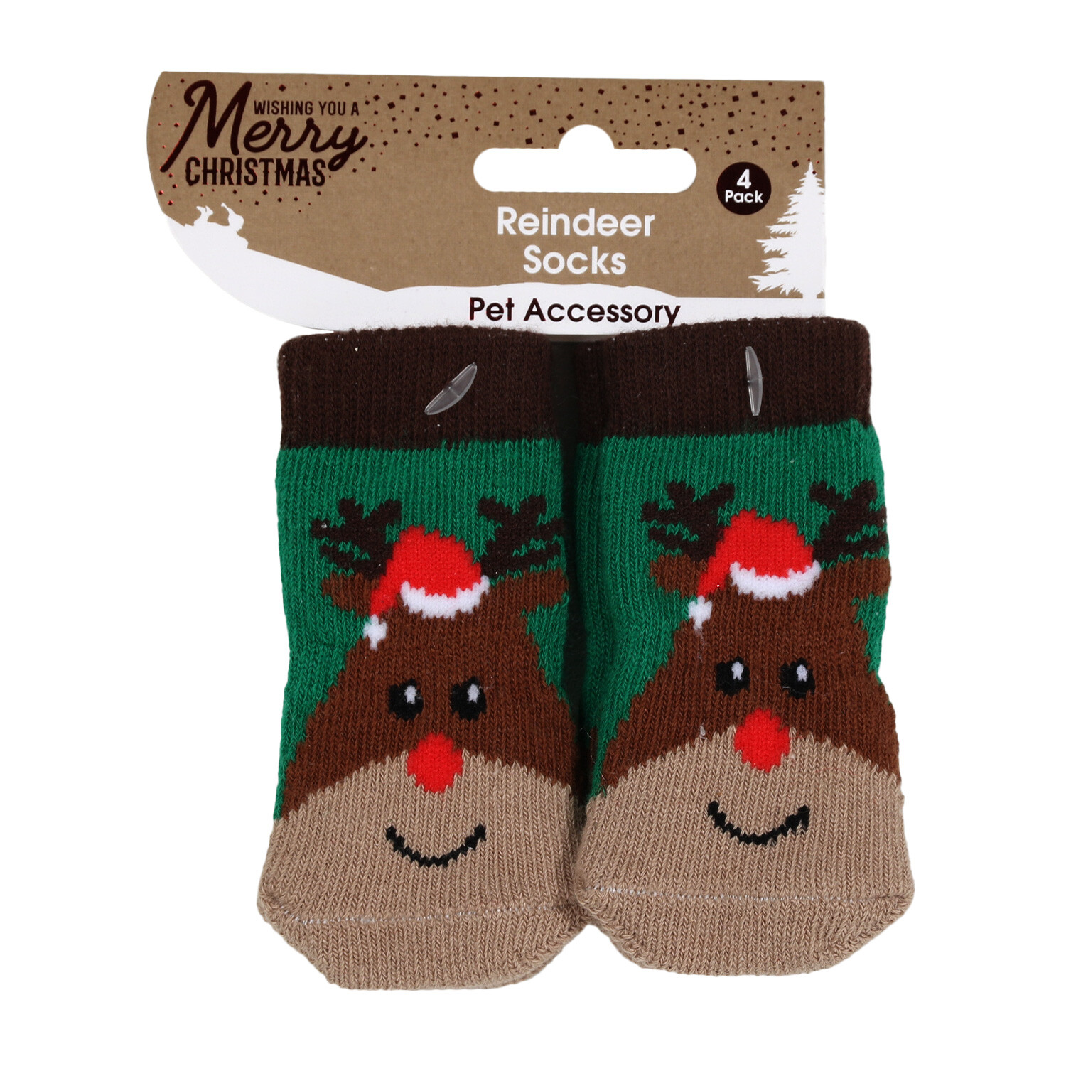 Pack of 4 Reindeer Pet Socks - Green Image 2
