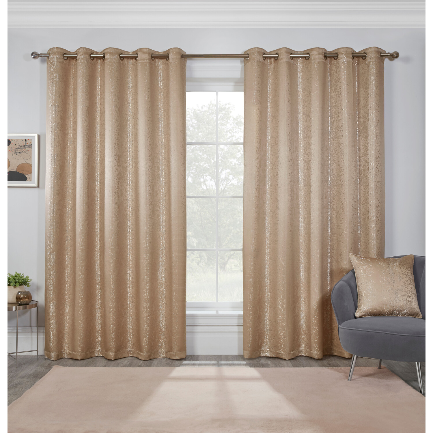 Divante Serene Champagne Jacquard Eyelet Curtains 229 x 229cm Image 1