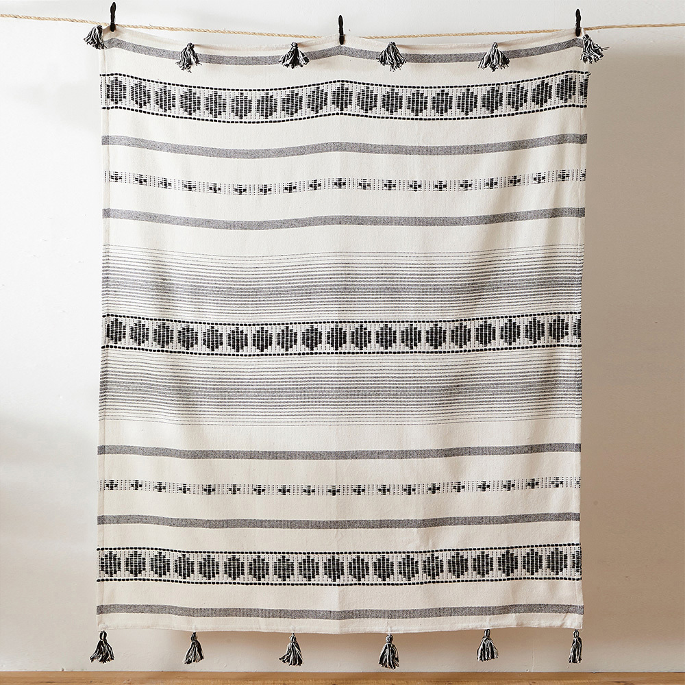 furn. Pangea Black Tasselled Throw 125 x 150cm Image 2