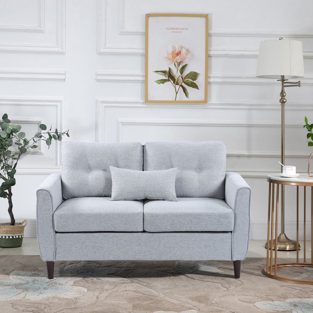 Portland 2 Seater Light Grey Linen Loveseat Sofa Image 4