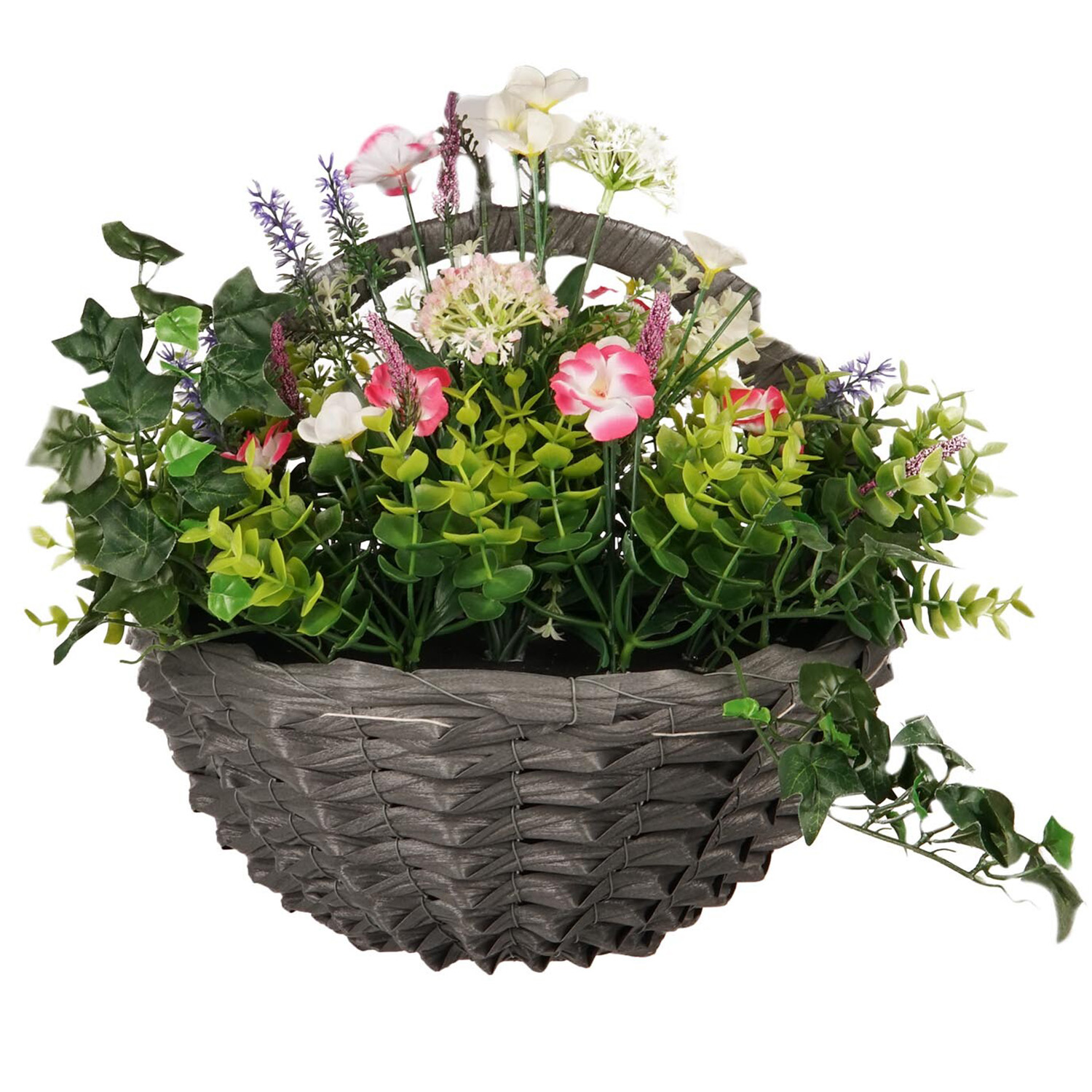 Ivy and Flowers Artificial Flower Hanging Wall Basket Image