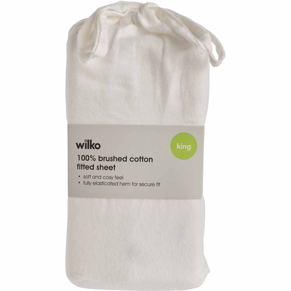 Wilko King White Brushed Cotton Fitted Bed Sheet Image 2