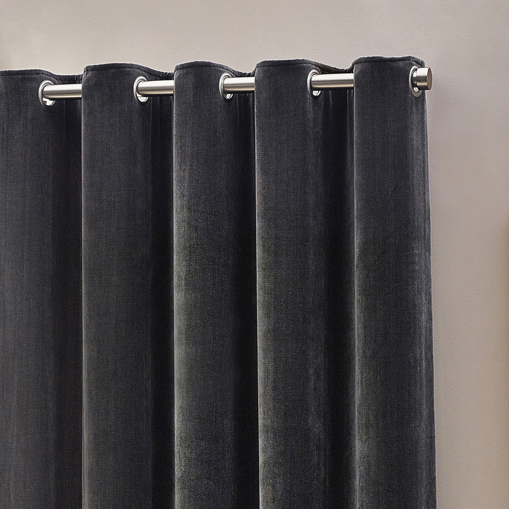 Yard Charcoal Heavy Chenille Velvet Eyelet Curtain 229 x 137cm Image 3