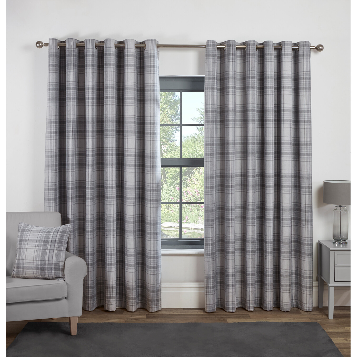 Divante Hatfield Grey Check Blackout Curtains 229 x 229cm Image 1