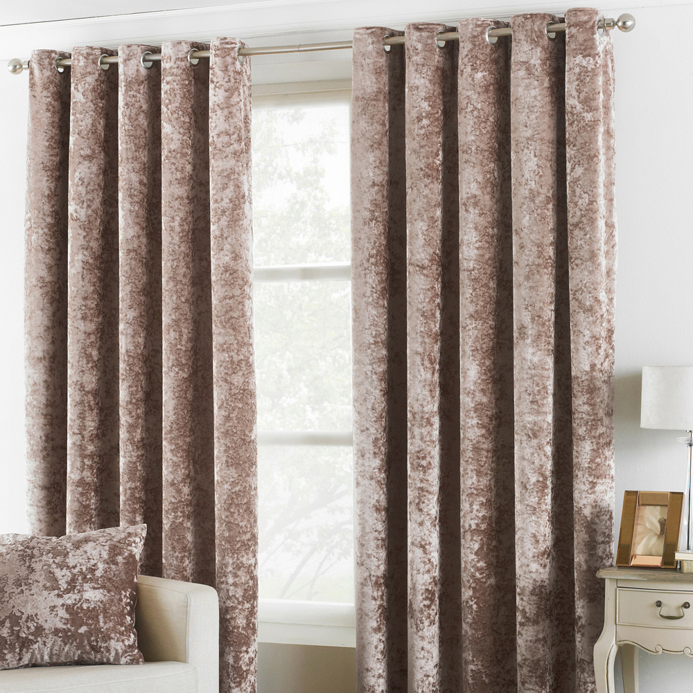 Paoletti Verona Oyster Crushed Velvet Eyelet Curtain 117 x 183cm Image 1