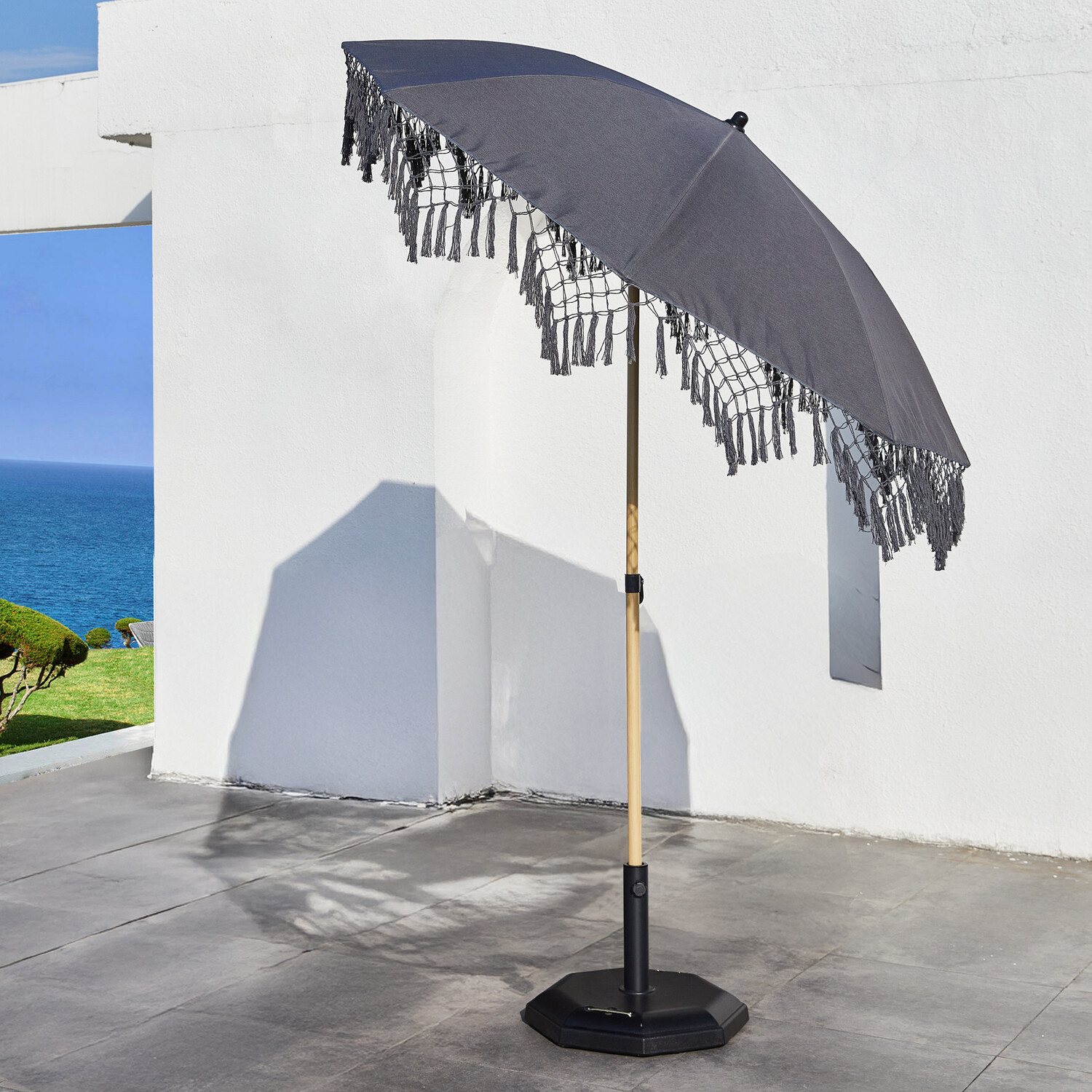 Amalfi Tasselled Parasol Grey Image 7