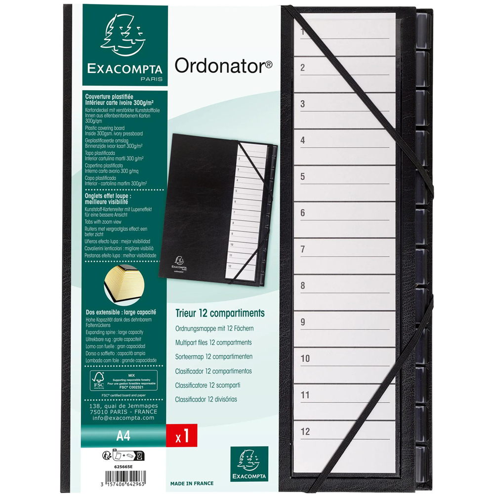 Exacompta A4 12 Tab Black Multipart File with Elastic Strap Image 8